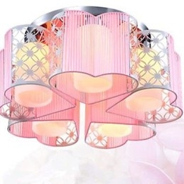 Plafoniera a filo moderna cromata con paralume in tessuto viola e rosa 3 lampadine