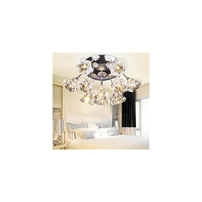 Plafoniera a filo cromata in metallo e cristallo 10 lampadine G4