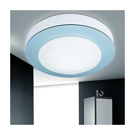 Plafoniera a filo LED bianca in metallo e acrilico con dettagli viola, arancioni e blu