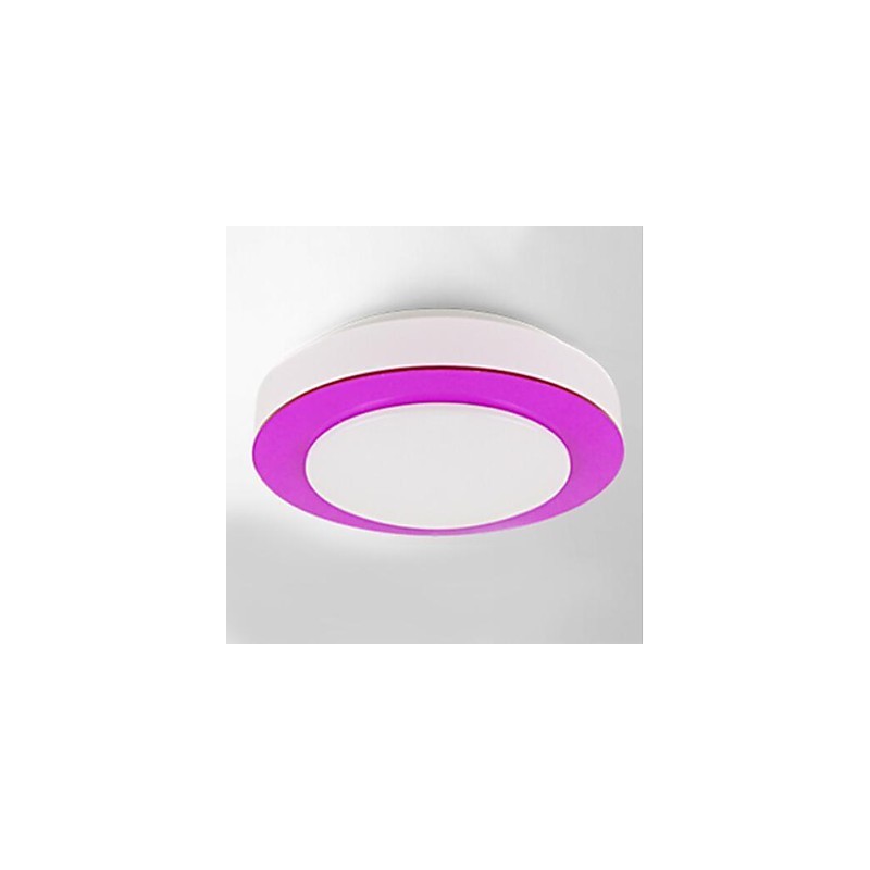 Plafoniera a filo LED bianca in metallo e acrilico con dettagli viola, arancioni e blu