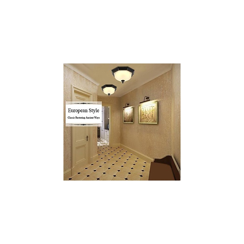Plafoniera a filo LED integrato mini retrò classica in metallo nero e vetro bianco