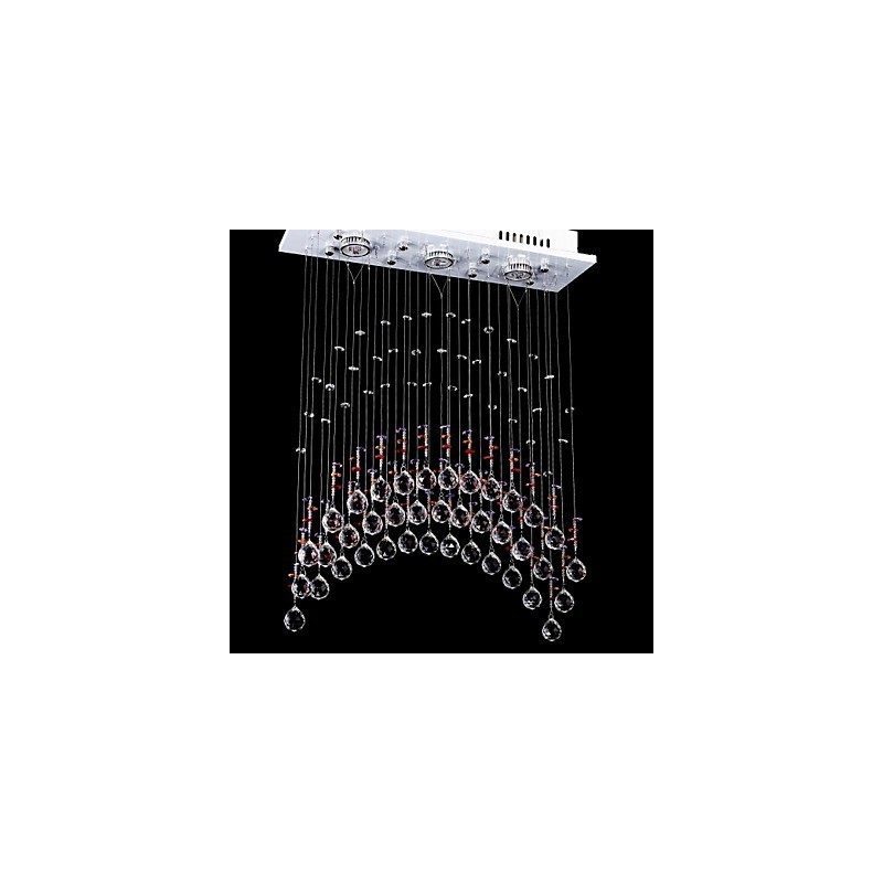Plafoniera in cristallo K9 e acciaio inox con 5 luci, luce trasparente