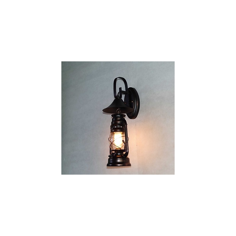 Lampada da parete vintage in metallo nero con lanterna 1 luce