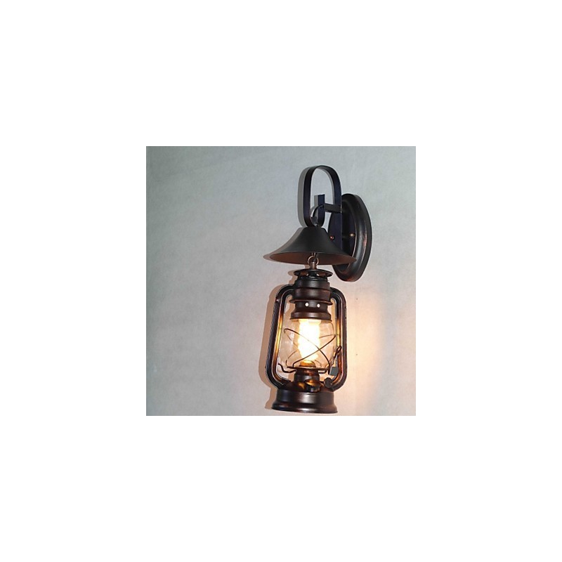 Lampada da parete vintage in metallo nero con lanterna 1 luce