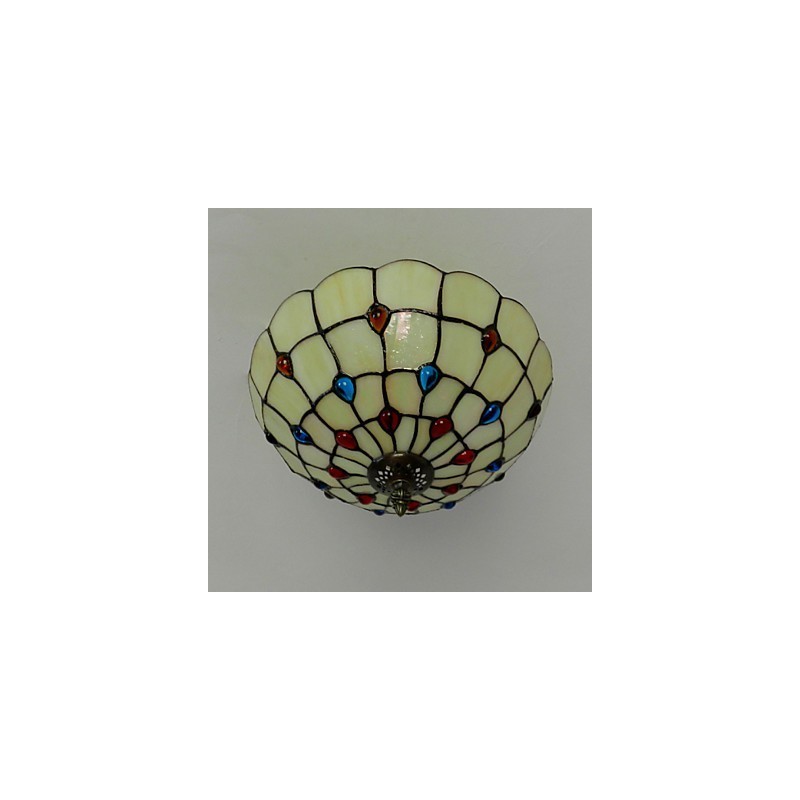 Plafoniera a filo in vetro colorato e ferro battuto stile europeo 30 x 19 cm