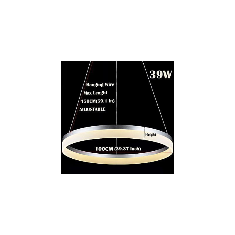 Lampada a sospensione rotonda moderna in acrilico bianco con anello singolo LED integrato