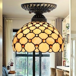 Plafoniera a cupola in vetro artistico stile rustico europeo