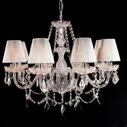 Lampadario moderno in cristallo per soggiorno 8 luci con paralume in tessuto