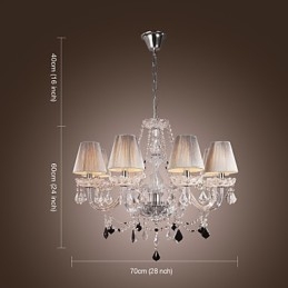 Lampadario moderno in cristallo per soggiorno 8 luci con paralume in tessuto