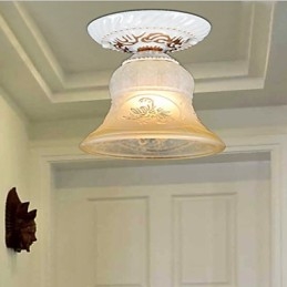 Plafoniera da soffitto bianca con paralume in vetro dorato, stile retrò europeo classico
