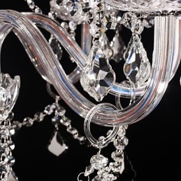 Lampadario moderno in cristallo per soggiorno 8 luci con paralume in tessuto
