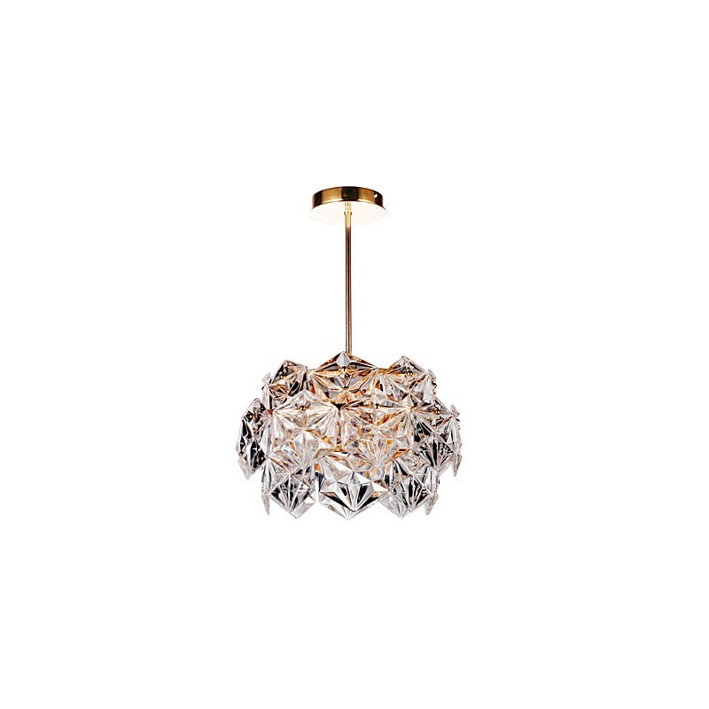 Lampadario a filo moderno contemporaneo in cristallo trasparente, finitura oro, 1 lampadina G9