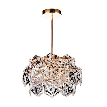 Lampadario a filo moderno contemporaneo in cristallo trasparente, finitura oro, 1 lampadina G9