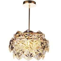 Lampadario a filo moderno contemporaneo in cristallo trasparente, finitura oro, 1 lampadina G9