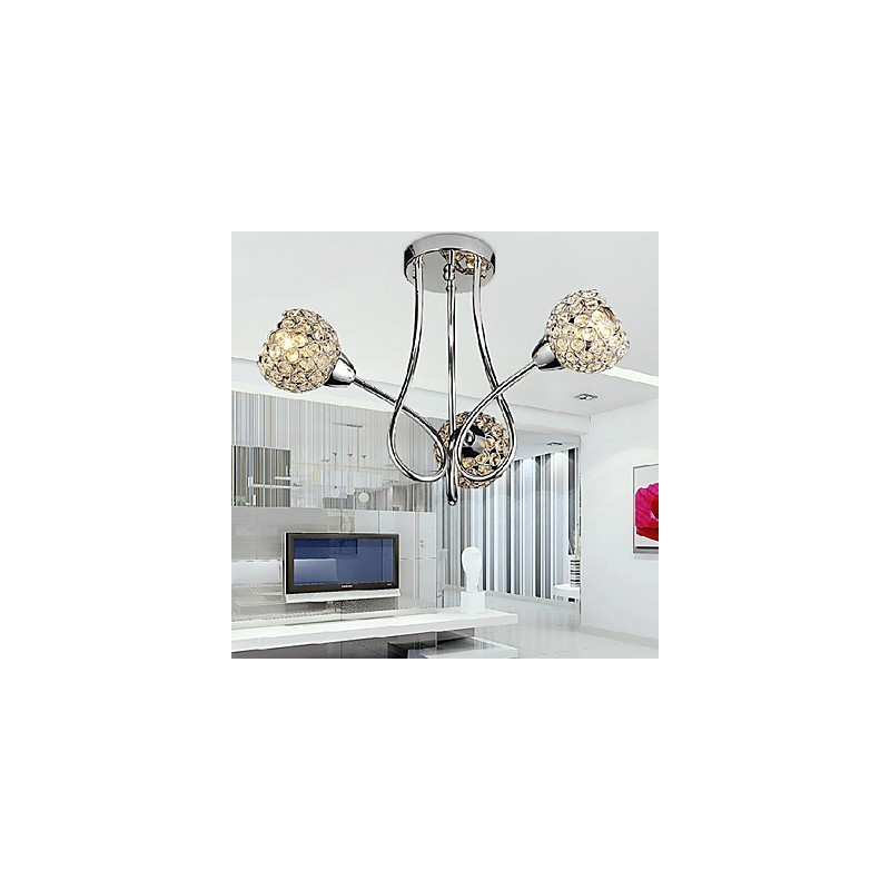 Lampadario a filo moderno a 3 luci in cristallo argento