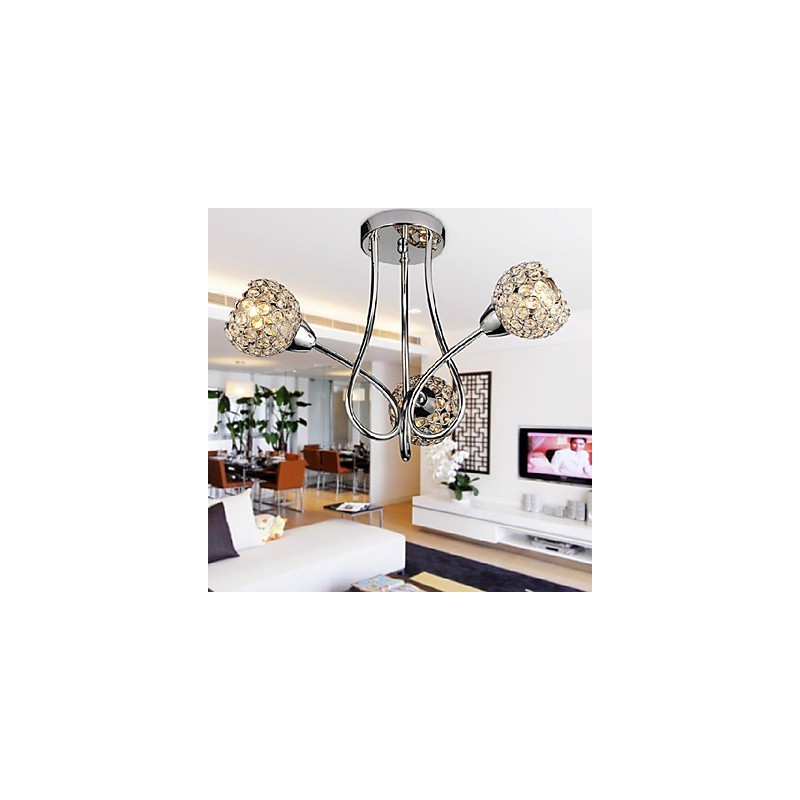 Lampadario a filo moderno a 3 luci in cristallo argento