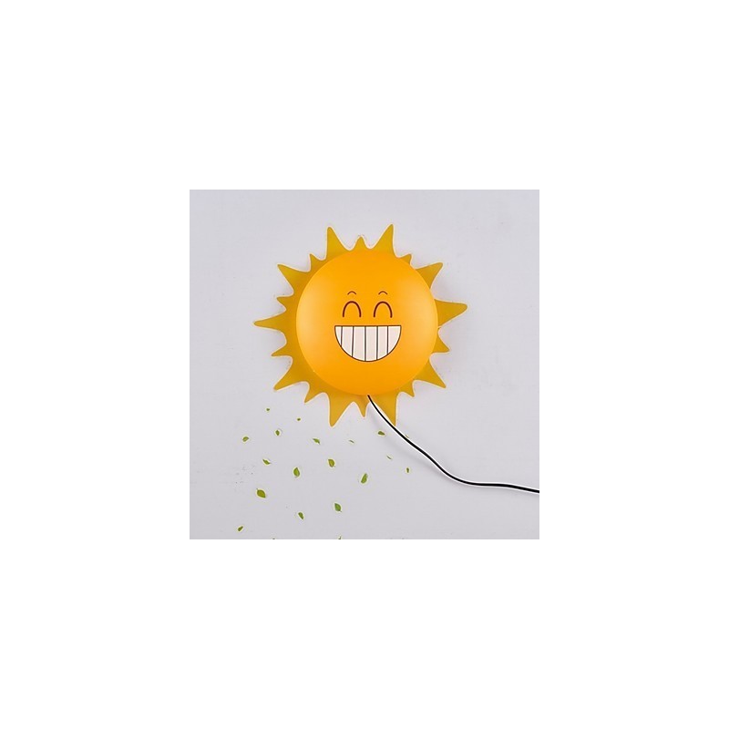 Lampada da parete fiore con viso gialla in PVC, luce ambientale, 19 x 19 x 9 cm