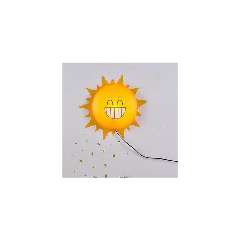Lampada da parete fiore con viso gialla in PVC, luce ambientale, 19 x 19 x 9 cm