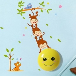 Lampada da parete LED scimmie con lampadina inclusa, luce ambientale, 35 x 21,5 cm