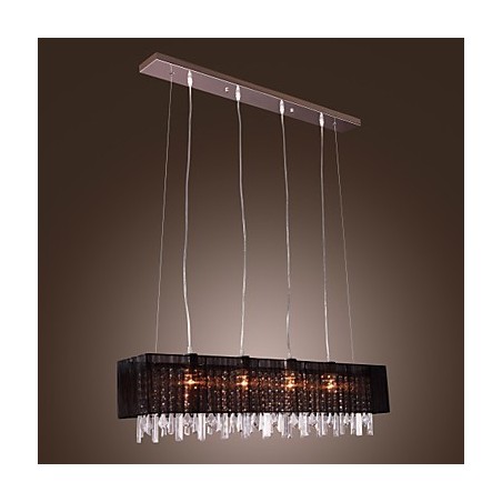 Lampada a sospensione moderna contemporanea in cristallo, metallo argentato, paralume nero