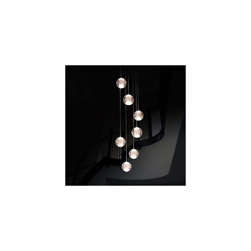 Lampada a sospensione moderna G4 7 luci cromata in cristallo per scale