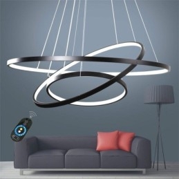 Lampada a sospensione LED dimmerabile con telecomando, tre anelli, nero/bianco
