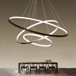 Lampada a sospensione LED dimmerabile con telecomando, tre anelli, nero/bianco