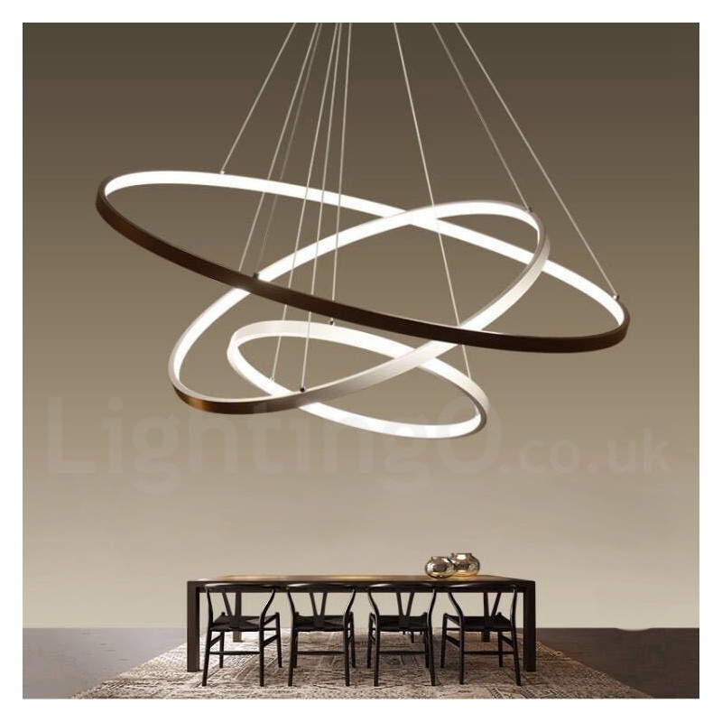 Lampada a sospensione LED dimmerabile con telecomando, tre anelli, nero/bianco