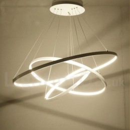 Lampada a sospensione LED dimmerabile con telecomando, tre anelli, nero/bianco