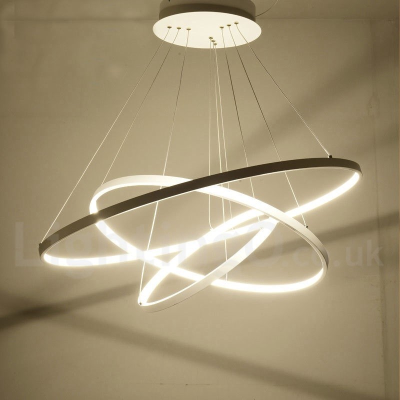 Lampada a sospensione LED dimmerabile con telecomando, tre anelli, nero/bianco
