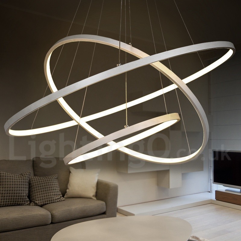 Lampada a sospensione LED dimmerabile con telecomando, tre anelli, nero/bianco