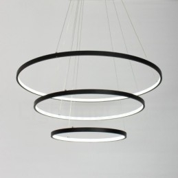 Lampada a sospensione LED dimmerabile con telecomando, tre anelli, nero/bianco