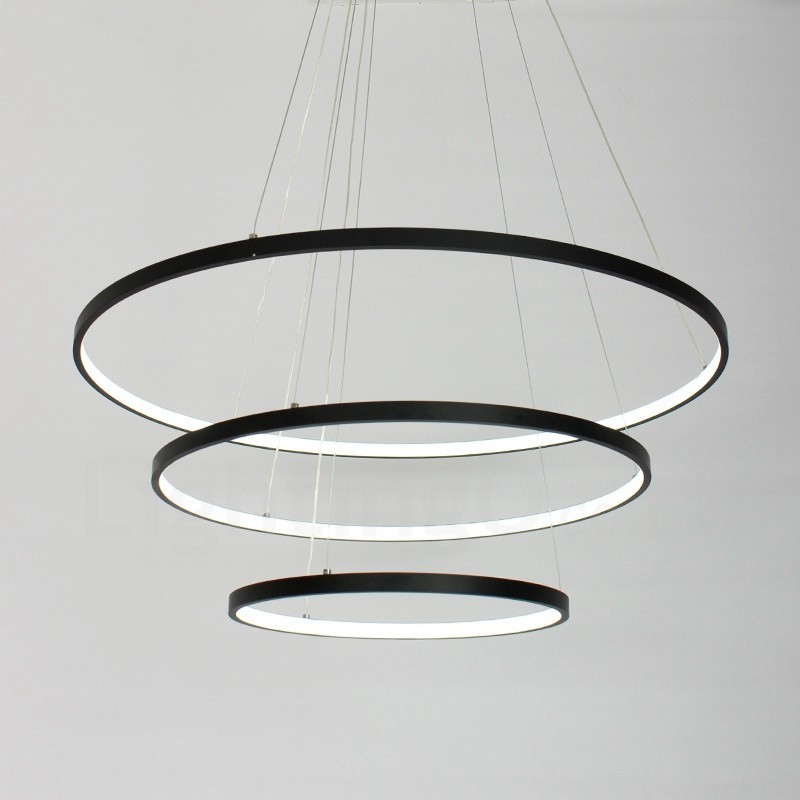 Lampada a sospensione LED dimmerabile con telecomando, tre anelli, nero/bianco