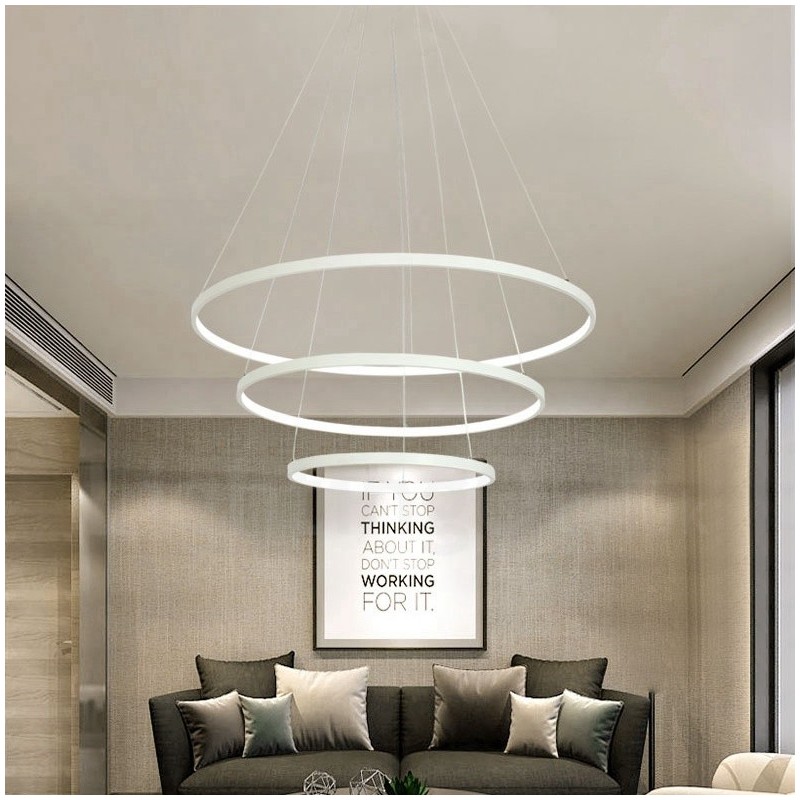 Lampada a sospensione LED dimmerabile con telecomando, tre anelli, nero/bianco