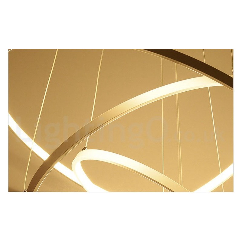 Lampada a sospensione LED dimmerabile con telecomando, tre anelli, nero/bianco