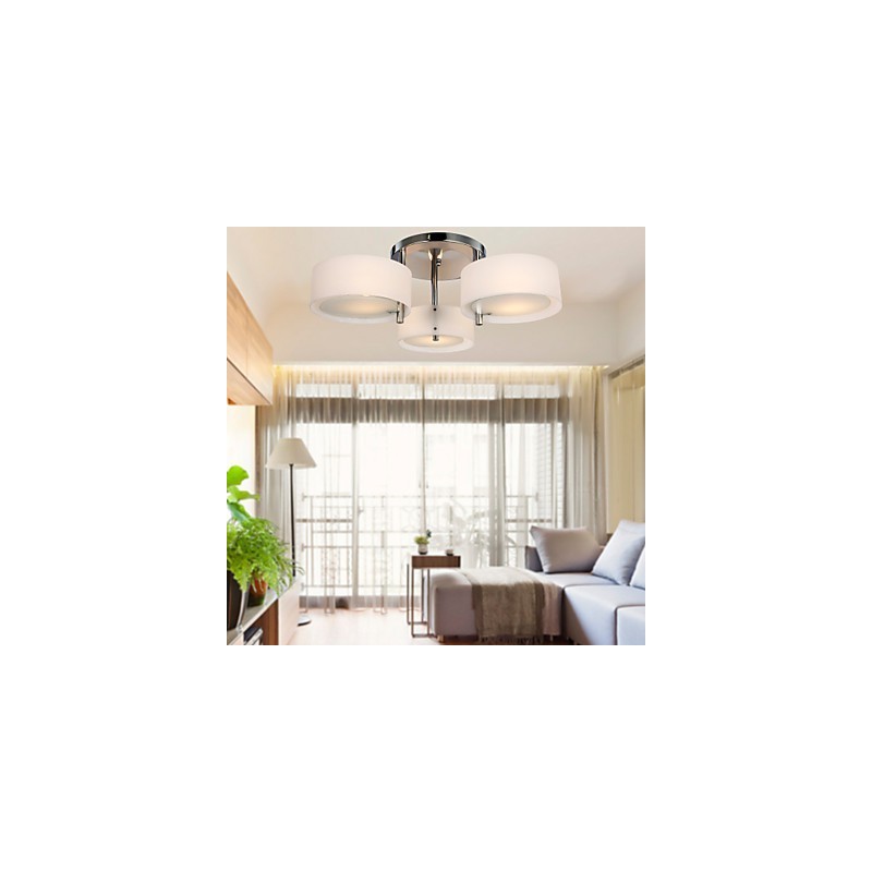 Lampadario moderno a filo Modern Living 3 luci cromato bianco