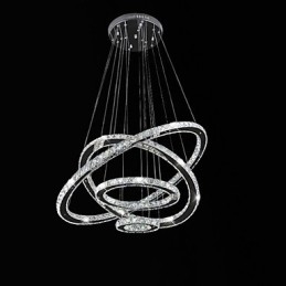 Lampada a sospensione a 3 livelli in cristallo e metallo elettroplaccato, LED integrato, 80 cm