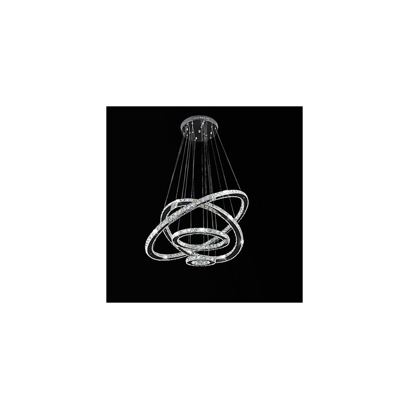 Lampada a sospensione a 3 livelli in cristallo e metallo elettroplaccato, LED integrato, 80 cm