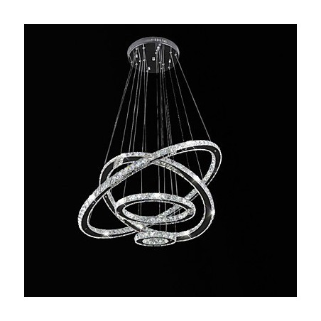 Lampada a sospensione a 3 livelli in cristallo e metallo elettroplaccato, LED integrato, 80 cm
