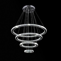 Lampada a sospensione a 3 livelli in cristallo e metallo elettroplaccato, LED integrato, 80 cm