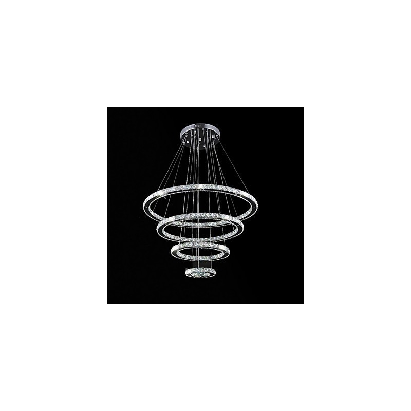 Lampada a sospensione a 3 livelli in cristallo e metallo elettroplaccato, LED integrato, 80 cm