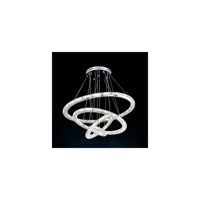 Lampada a sospensione a 3 livelli in cristallo e metallo elettroplaccato, LED integrato, 80 cm