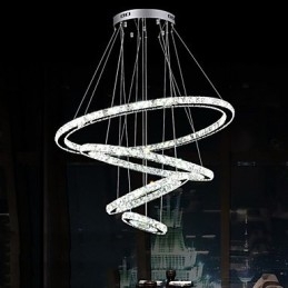 Lampada a sospensione a 3 livelli in cristallo e metallo elettroplaccato, LED integrato, 80 cm