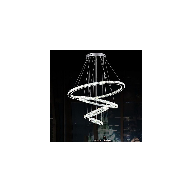 Lampada a sospensione a 3 livelli in cristallo e metallo elettroplaccato, LED integrato, 80 cm