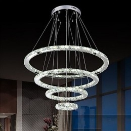 Lampada a sospensione a 3 livelli in cristallo e metallo elettroplaccato, LED integrato, 80 cm