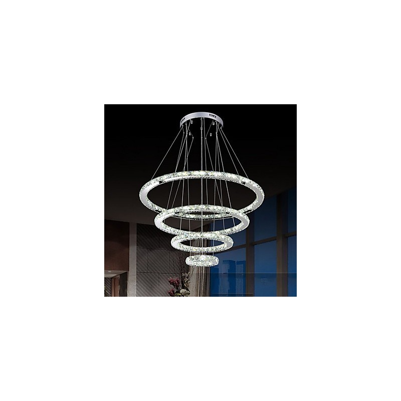 Lampada a sospensione a 3 livelli in cristallo e metallo elettroplaccato, LED integrato, 80 cm