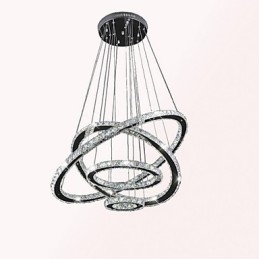 Lampada a sospensione a 3 livelli in cristallo e metallo elettroplaccato, LED integrato, 80 cm