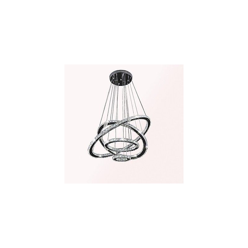 Lampada a sospensione a 3 livelli in cristallo e metallo elettroplaccato, LED integrato, 80 cm