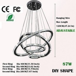 Lampada a sospensione a 3 livelli in cristallo e metallo elettroplaccato, LED integrato, 80 cm