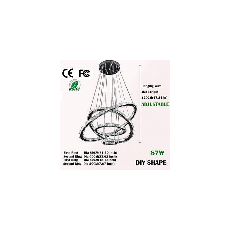 Lampada a sospensione a 3 livelli in cristallo e metallo elettroplaccato, LED integrato, 80 cm